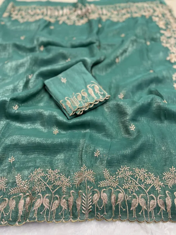 Elegant_Green_Saree_With_Golden_Embroidery_And_Matching_Blouse