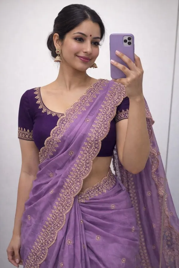 Purple_Georgette_Embroidered_Saree_With_Blouse_Piece