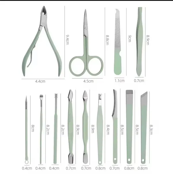 16_in_1_Manicure_Pedicure_Complete_Tool_Kit_Set_|_Stainless_Steel_Nail_Care_Tools_with_PU_Leather_Case_|_Matcha_Green_|_Gift_Set_for_Women_&_Men