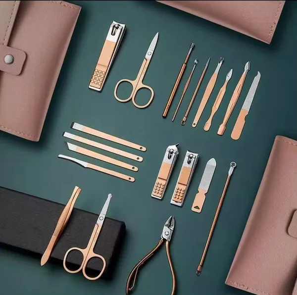16_in_1_Rose_Gold_Manicure_Pedicure_Complete_Tool_Kit_|_Stainless_Steel_Nail_Care_Set_with_PU_Leather_Foldable_Case_|_Premium_Gift_Set_for_Women_&_Girls