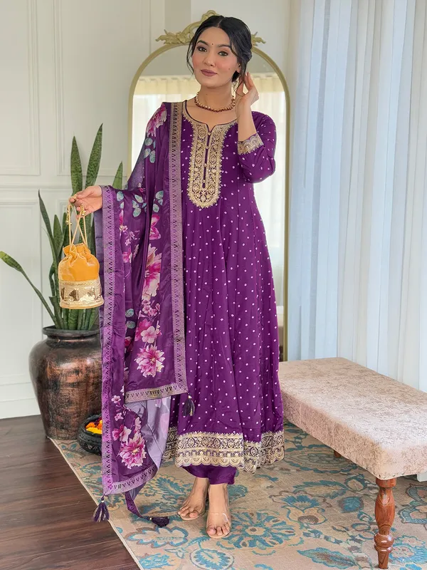 Purple_Floral_Print_Ethnic_Suit_Set_With_Dupatta