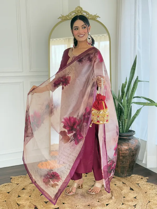 Maroon_Embroidered_Kurta_Set_with_Floral_Dupatta