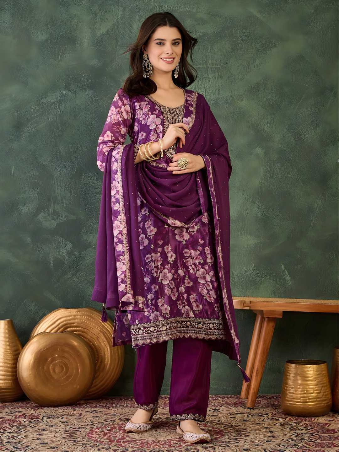 Purple_Ethnic_Kurta_Palazzo_Set_With_Floral_Border