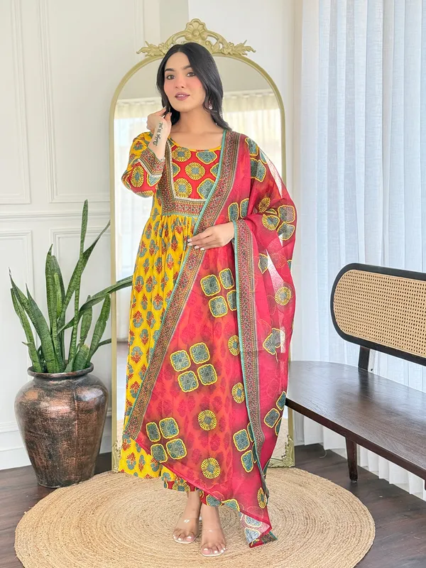 Yellow_Red_Printed_Ethnic_Anarkali_Suit_Set_With