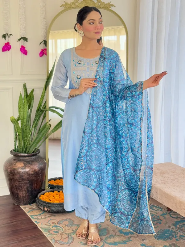 Sky_Blue_Embroidered_Kurta_Set_with_Printed_Dupatta_for