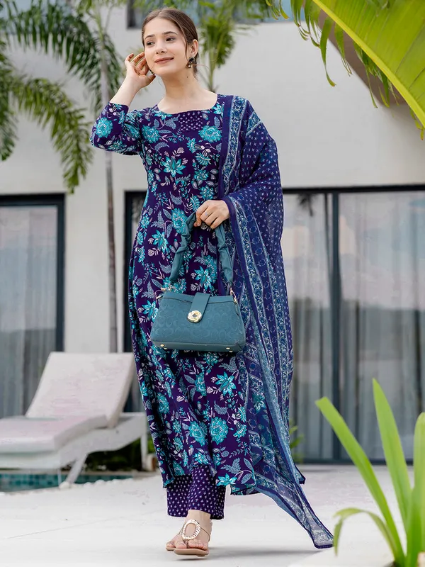 Blue_Floral_Printed_Kurta_Set_with_Dupatta