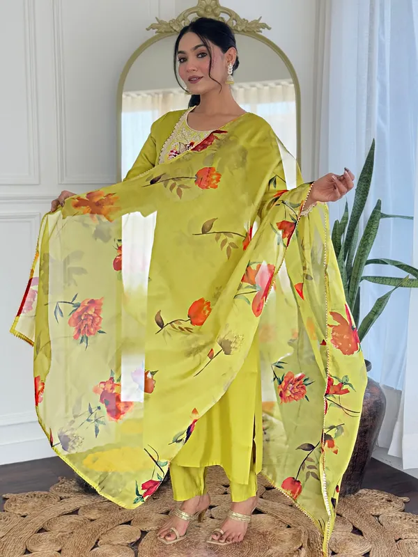Yellow_Embroidered_Kurta_Set_with_Floral_Dupatta