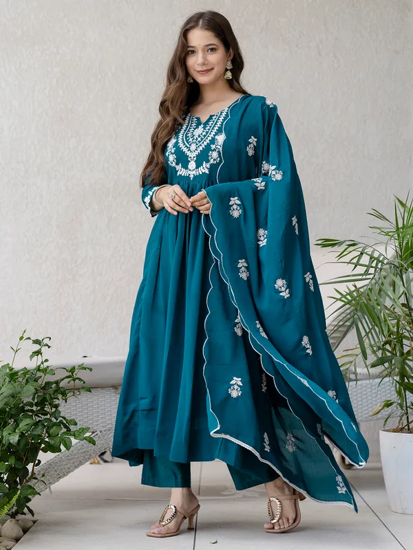 Teal_Blue_Embroidered_Anarkali_Kurta_Set_With_Dupatta