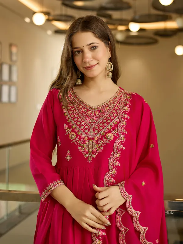 Red_Anarkali_Suit_Set_With_Embroidered_Yoke_And