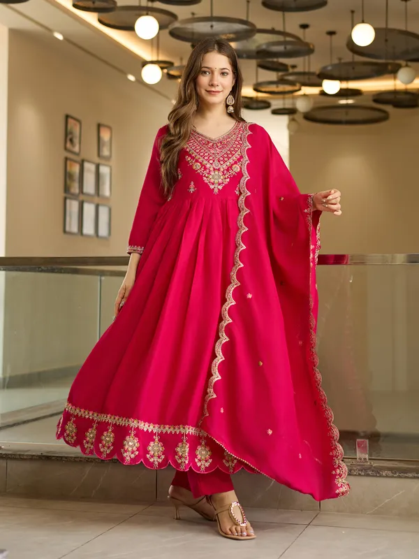 Red_Anarkali_Suit_Set_With_Embroidered_Yoke_And