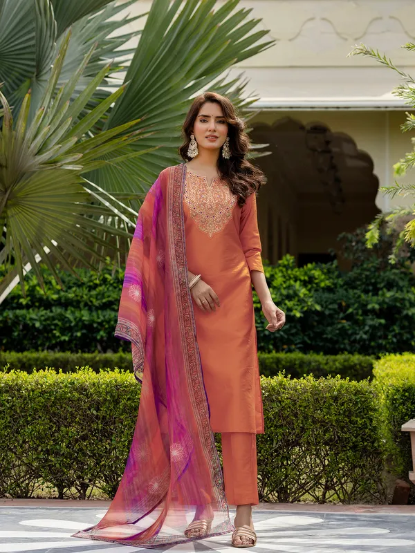 Women's_Orange_Rayon_Embroidered_Straight_Kurta_with_Rayon_Pant_And_Taby_Printed_Dupatta_Sets