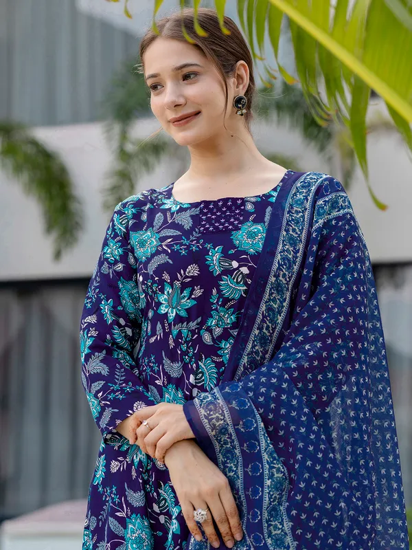 Blue_Floral_Printed_Kurta_Set_with_Dupatta