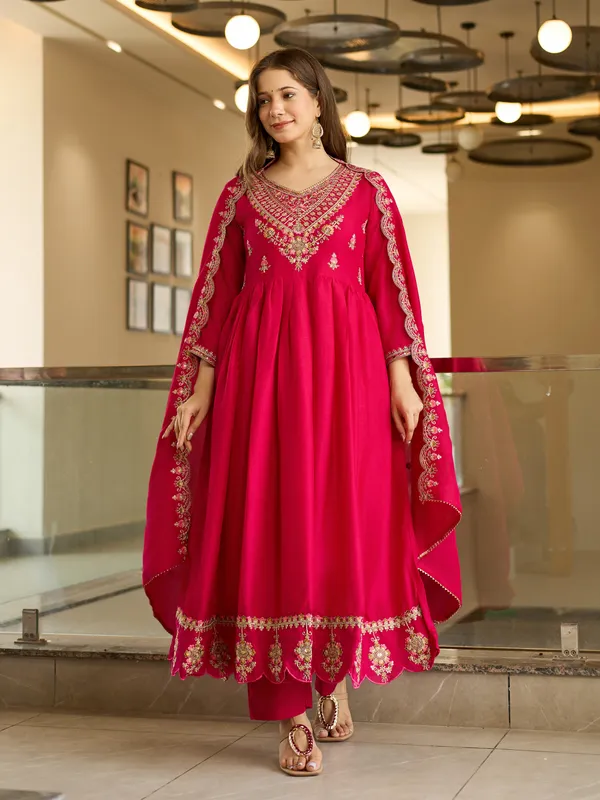 Red_Anarkali_Suit_Set_With_Embroidered_Yoke_And