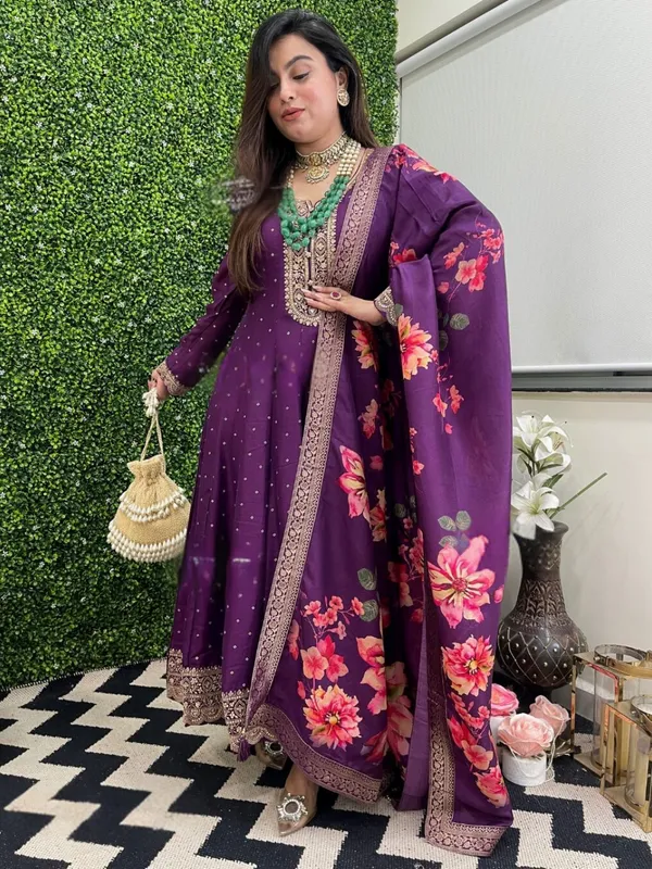 Purple_Floral_Print_Ethnic_Suit_Set_With_Dupatta