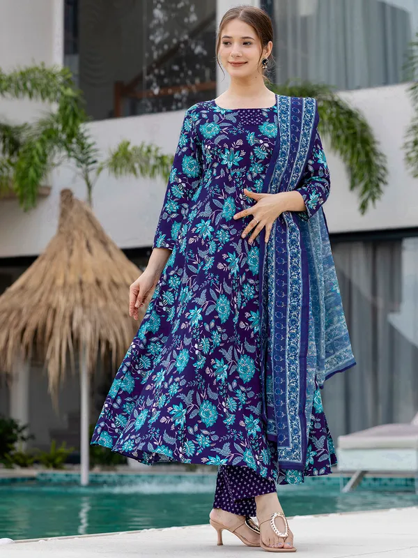 Blue_Floral_Printed_Kurta_Set_with_Dupatta