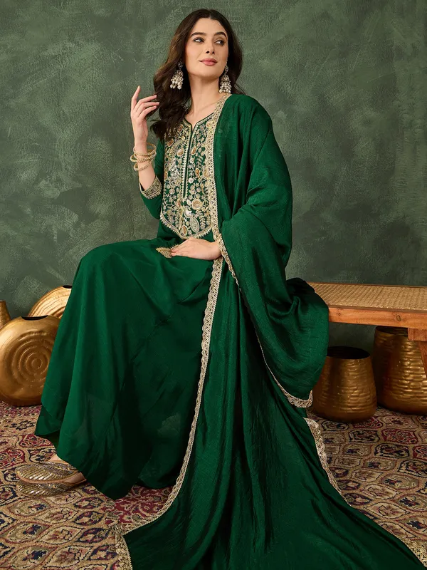 Dark_Green_Embroidered_Kaftan_Dress_with_Golden_Detailing