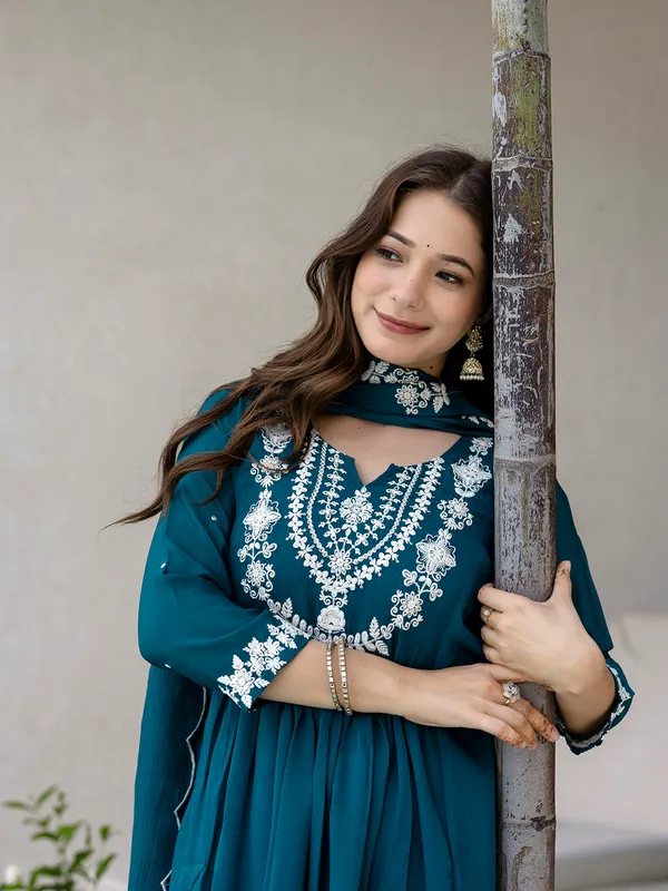 Teal_Blue_Embroidered_Anarkali_Kurta_Set_With_Dupatta