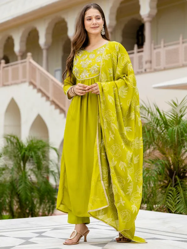 Green_Embroidered_Anarkali_Kurta_With_Pants
