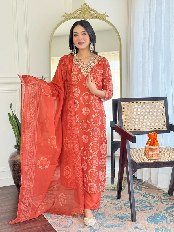 Orange_Print_Cotton_Suit_Set_With_Dupatta