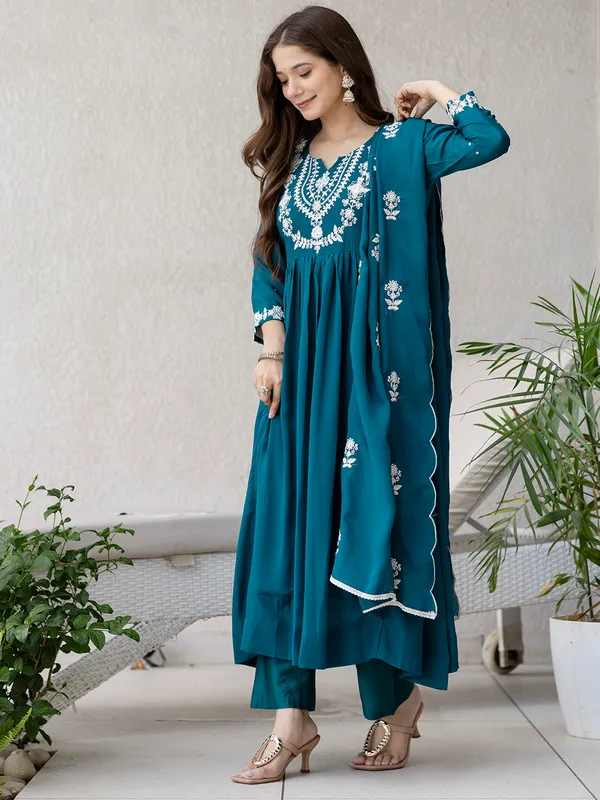 Teal_Blue_Embroidered_Anarkali_Kurta_Set_With_Dupatta