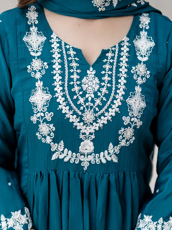 Teal_Blue_Embroidered_Anarkali_Kurta_Set_With_Dupatta