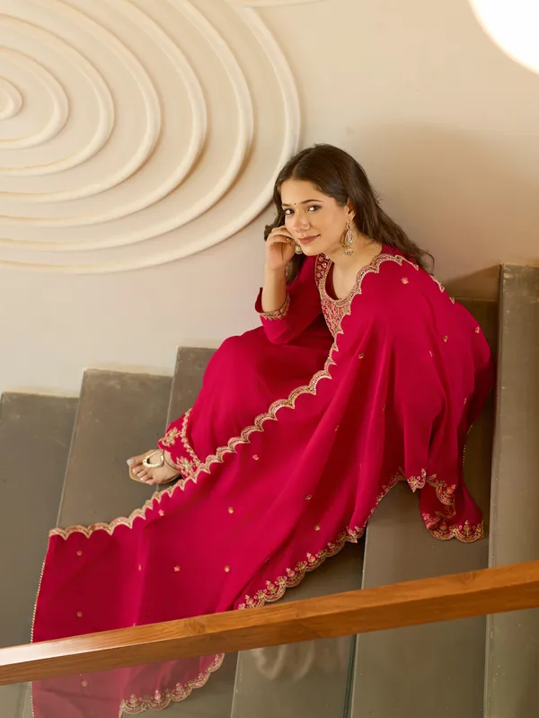 Red_Anarkali_Suit_Set_With_Embroidered_Yoke_And