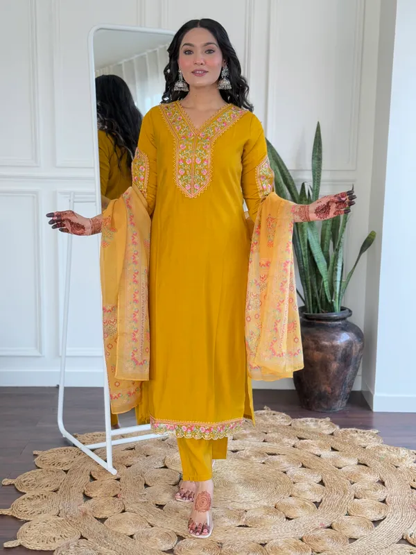 Mustard_Embroidered_Kurta_Set_With_Dupatta