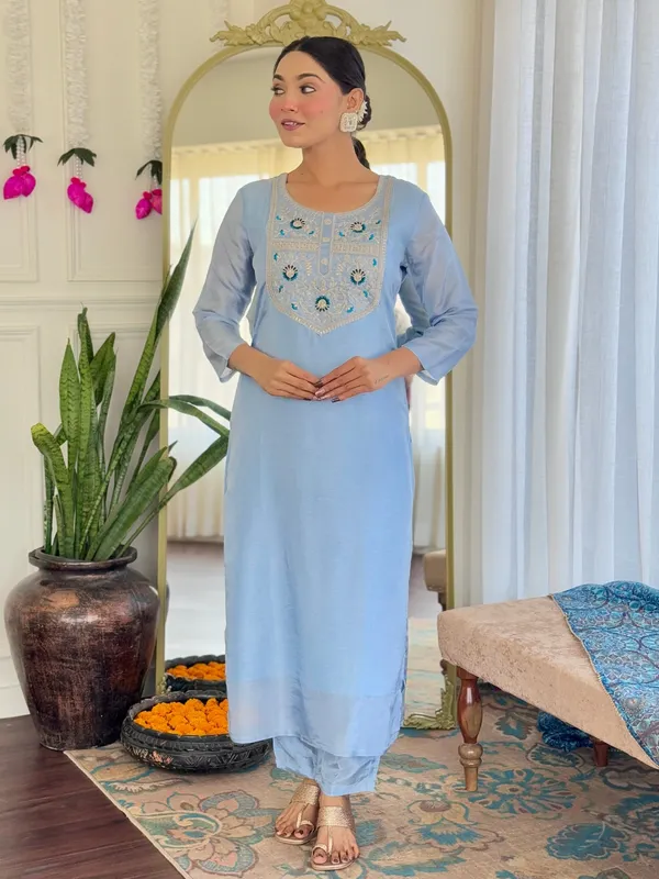 Sky_Blue_Embroidered_Kurta_Set_with_Printed_Dupatta_for