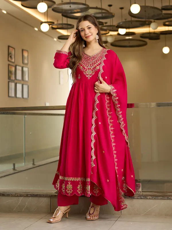 Red_Anarkali_Suit_Set_With_Embroidered_Yoke_And