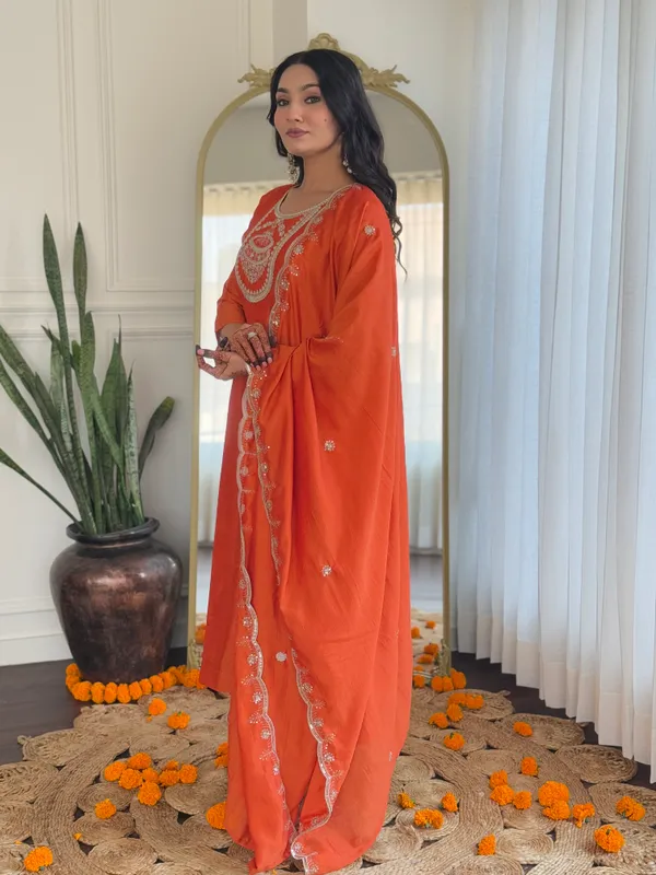 Orange_Anarkali_Kurta_Set_With_Dupatta