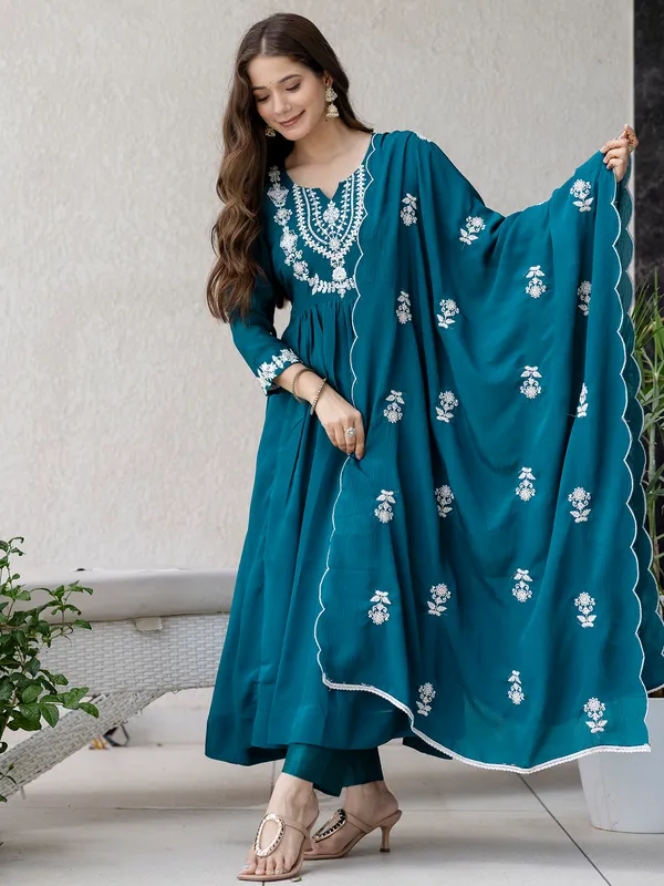 Teal_Blue_Embroidered_Anarkali_Kurta_Set_With_Dupatta