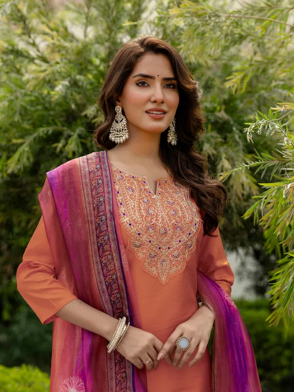 Women's_Orange_Rayon_Embroidered_Straight_Kurta_with_Rayon_Pant_And_Taby_Printed_Dupatta_Sets