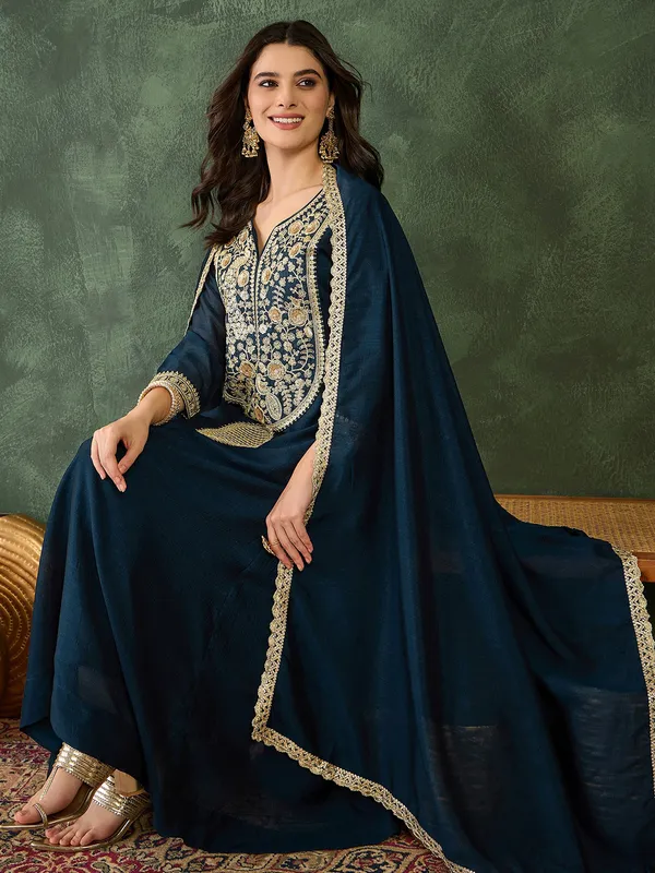 Navy_Blue_Embroidered_Kaftan_Dress_with_Golden_Detailing