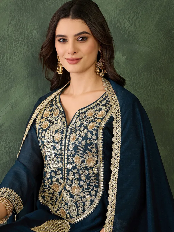 Navy_Blue_Embroidered_Kaftan_Dress_with_Golden_Detailing