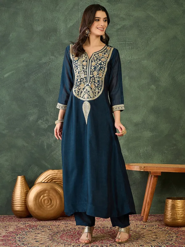 Navy_Blue_Embroidered_Kaftan_Dress_with_Golden_Detailing