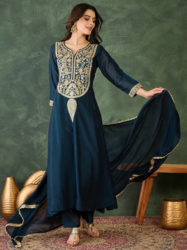 Navy_Blue_Embroidered_Kaftan_Dress_with_Golden_Detailing