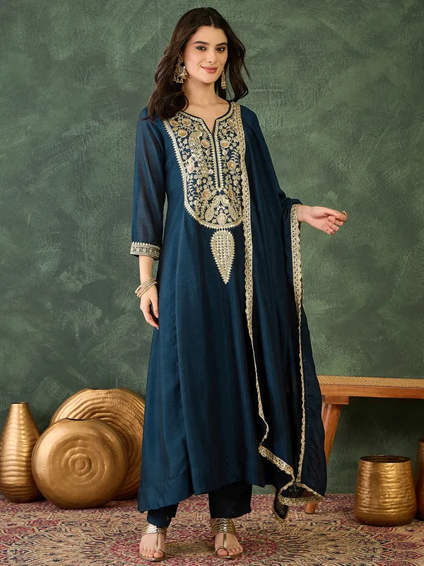 Navy_Blue_Embroidered_Kaftan_Dress_with_Golden_Detailing