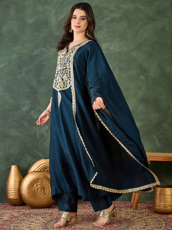Navy_Blue_Embroidered_Kaftan_Dress_with_Golden_Detailing