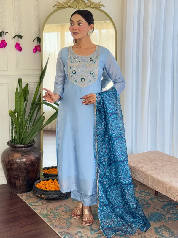 Sky_Blue_Embroidered_Kurta_Set_with_Printed_Dupatta_for