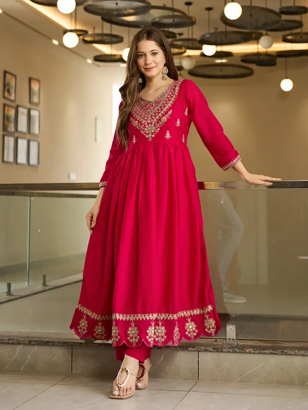 Red_Anarkali_Suit_Set_With_Embroidered_Yoke_And