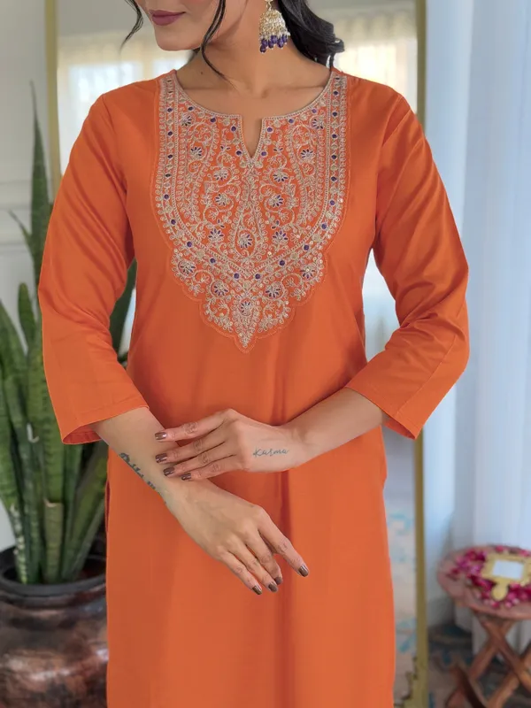 Women's_Orange_Rayon_Embroidered_Straight_Kurta_with_Rayon_Pant_And_Taby_Printed_Dupatta_Sets
