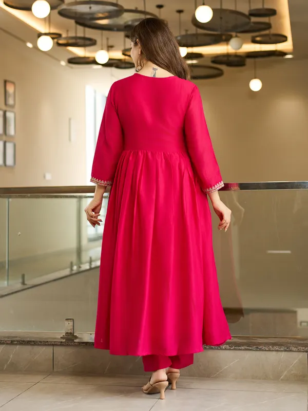 Red_Anarkali_Suit_Set_With_Embroidered_Yoke_And