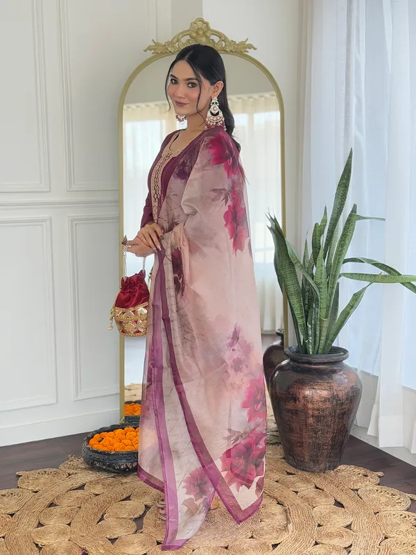 Maroon_Embroidered_Kurta_Set_with_Floral_Dupatta