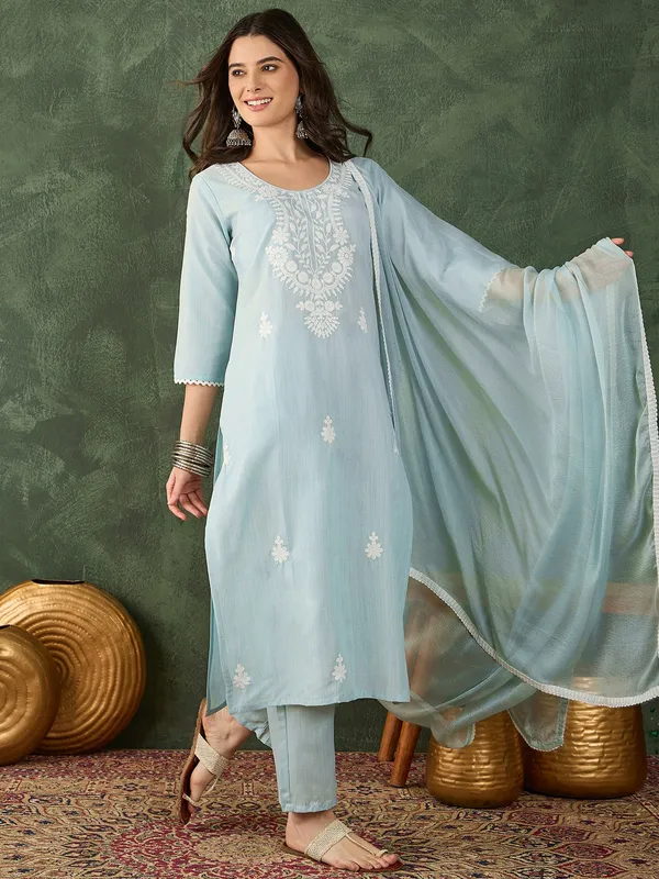 Sky_BlueEthnic_Cotton_Palazzo_Pants_With_Lace_Border