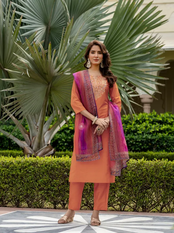 Women's_Orange_Rayon_Embroidered_Straight_Kurta_with_Rayon_Pant_And_Taby_Printed_Dupatta_Sets