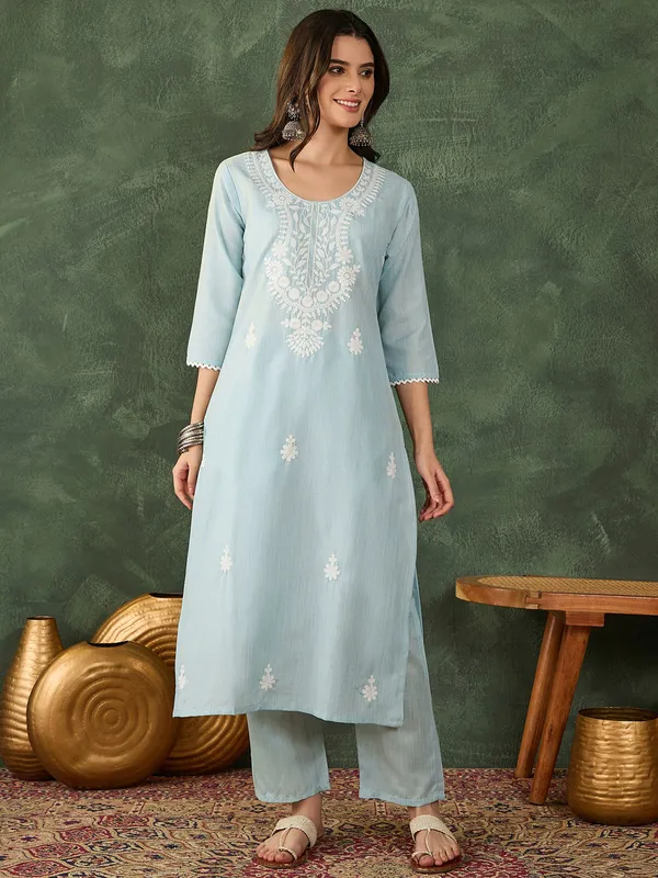 Sky_BlueEthnic_Cotton_Palazzo_Pants_With_Lace_Border