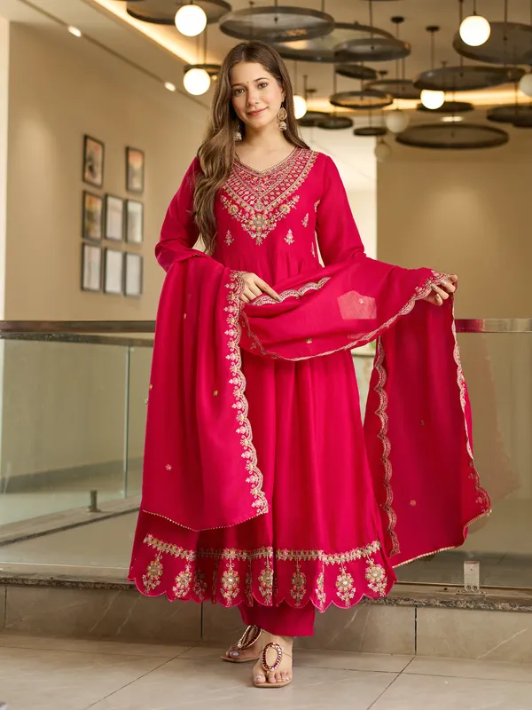 Red_Anarkali_Suit_Set_With_Embroidered_Yoke_And