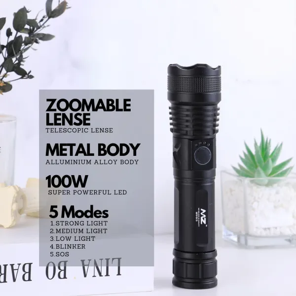 MZ_M983_Metal_Flashlight_with_Telescopic_Zoom,_Type-C_Charging_&_120_Mins_Runtime_-_Available_in_Black_&_Silver
