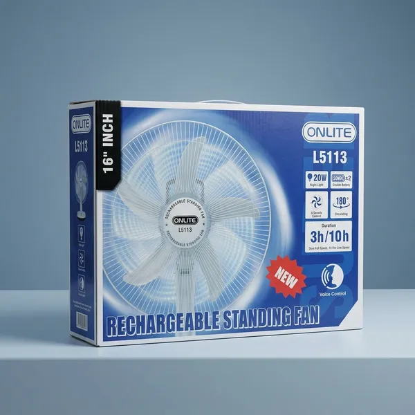 ONLITE_L5113_16-Inch_Rechargeable_Standing_Fan__-_20W,_180°_Oscillation,_3h/10h_Runtime