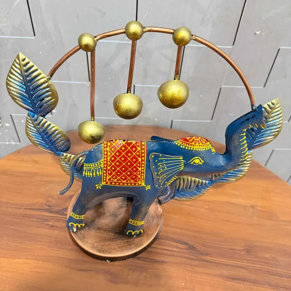 Handcrafted_Blue_Elephant_Decorative_Showpiece_With_Golden_Accents_And_Leaves